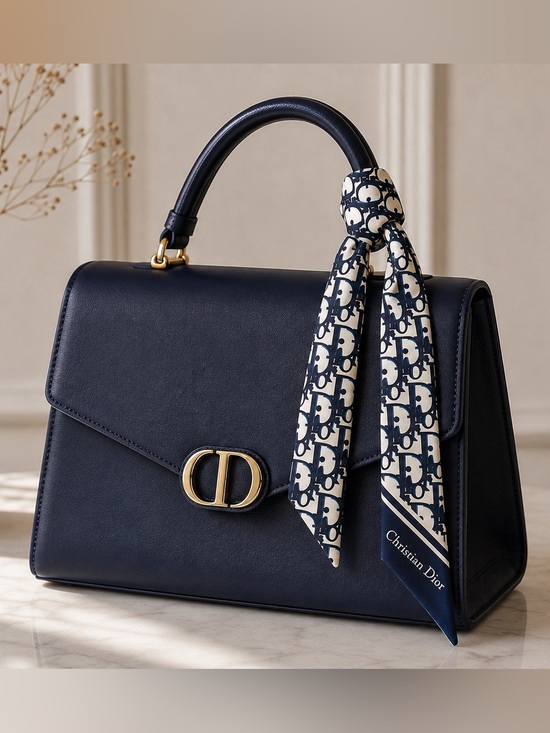 Dior Accessories - Christian Dior J’Adior Oblique Silk Twill Scarf Ivory Navy Monogram